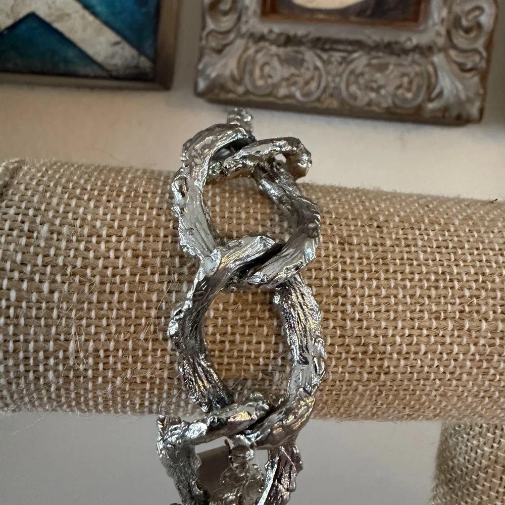Vintage‎ Modernist Brutalist Chain Bracelet Silver Tone